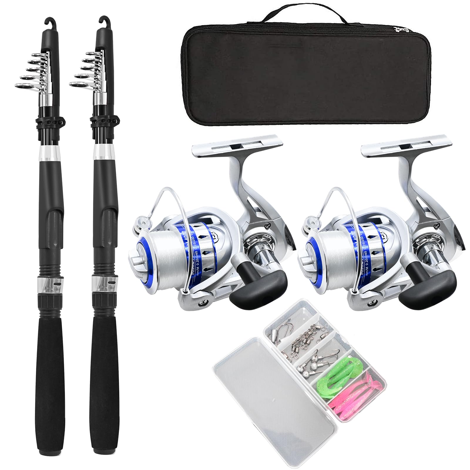 Two carbon fiber fishing poles in a carry case