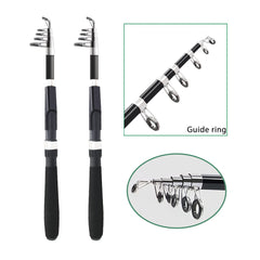 Telescopic fishing poles extended beside the case