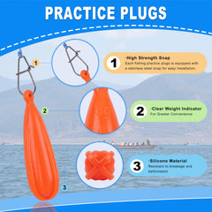 Close-up of weighted silicone practice plug for accurate casting