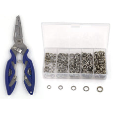 Pack of 201 stainless steel fishing split rings in five sizes