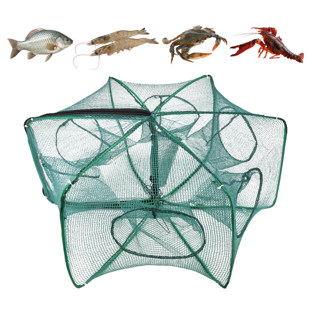 Green foldable fishing trap 24.4 x 9.8 inches, front view
