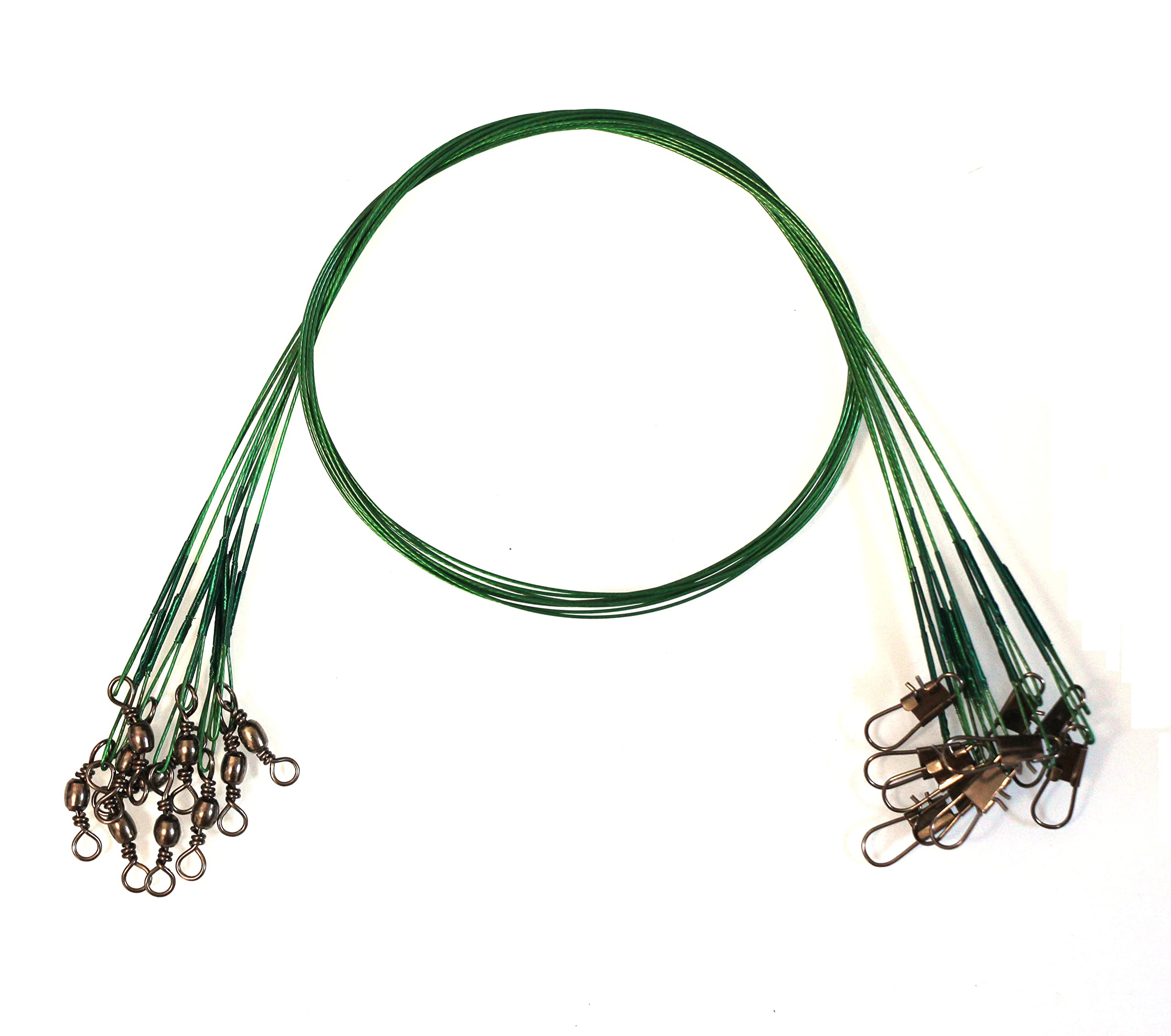 10pcs fishing wire leaders with swivels and snaps in black color