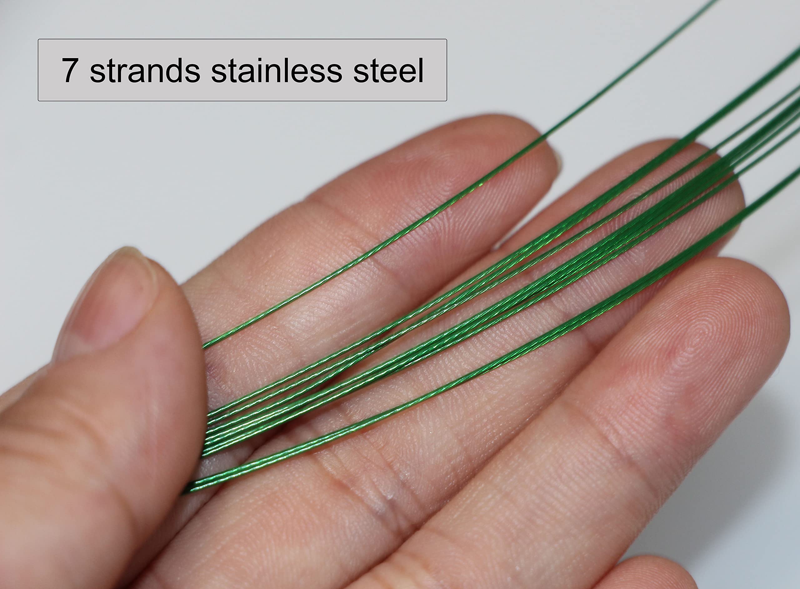 Green nylon-coated stainless steel fishing leaders with swivels and snaps