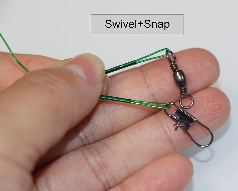 Gray nylon-coated stainless steel fishing leaders with swivels and snaps