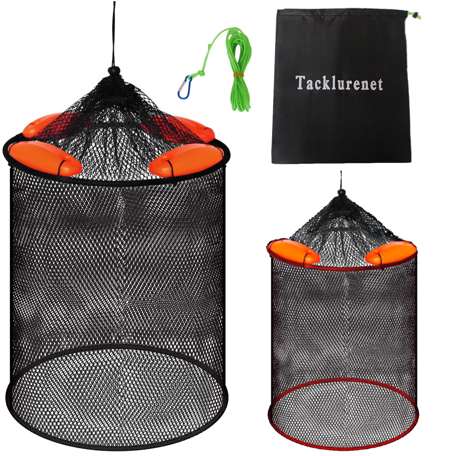 Kayak fishing with foldable floating fish basket - two sizes