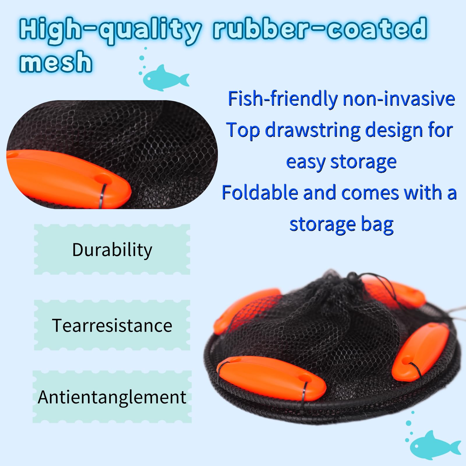 Rubber-coated netting fish basket for durability