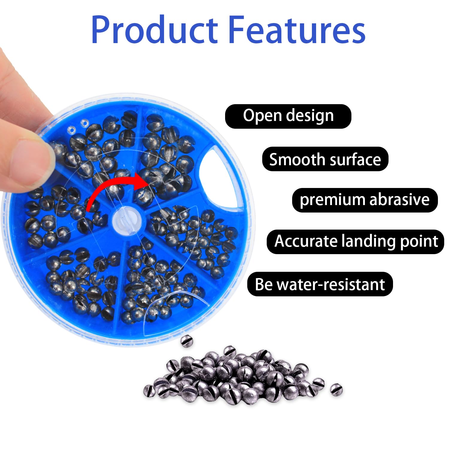 Removable egg lead sinkers in storage box