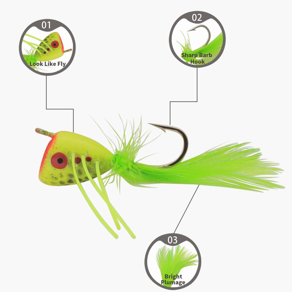 Durable popper heads, feathers, PC material and stainless steel hooks
