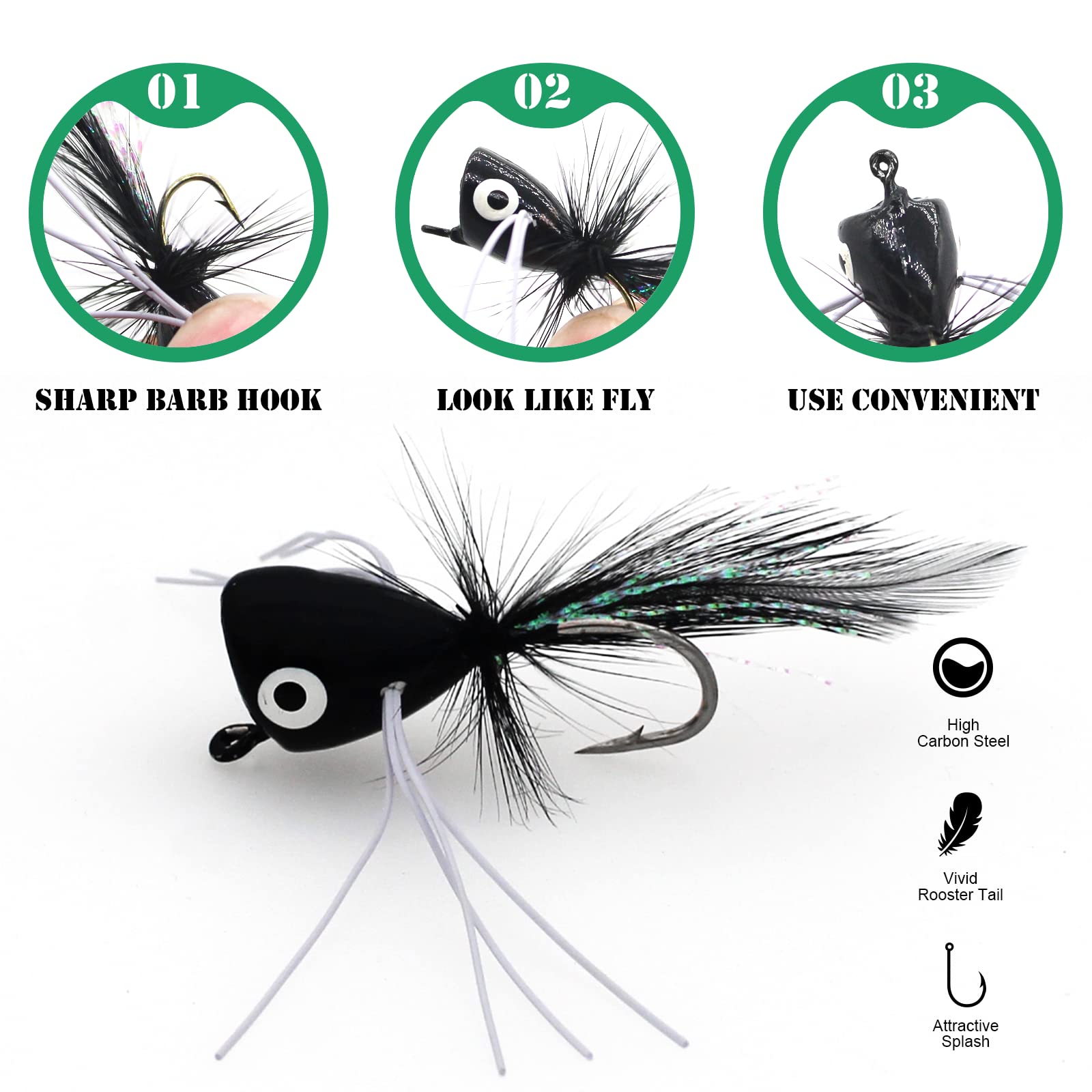Close-up of FishingPepo popper heads and hooks