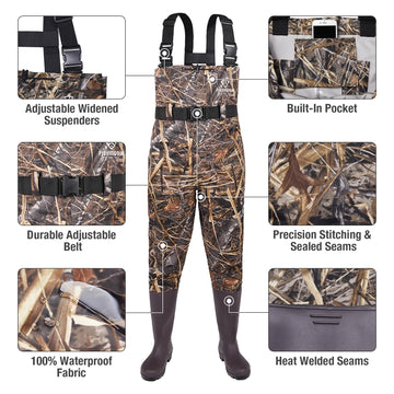 Fishingsir chest waders boot-attachment shows secure waterproof boot integration.