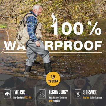 Fishingsir chest waders two-ply nylon-pvc ensures durability in rugged conditions.