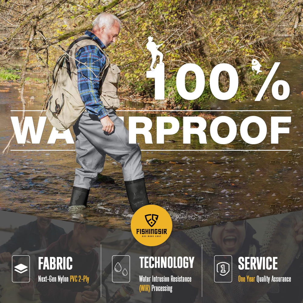 Fishingsir chest waders two-ply nylon-pvc ensures durability in rugged conditions.