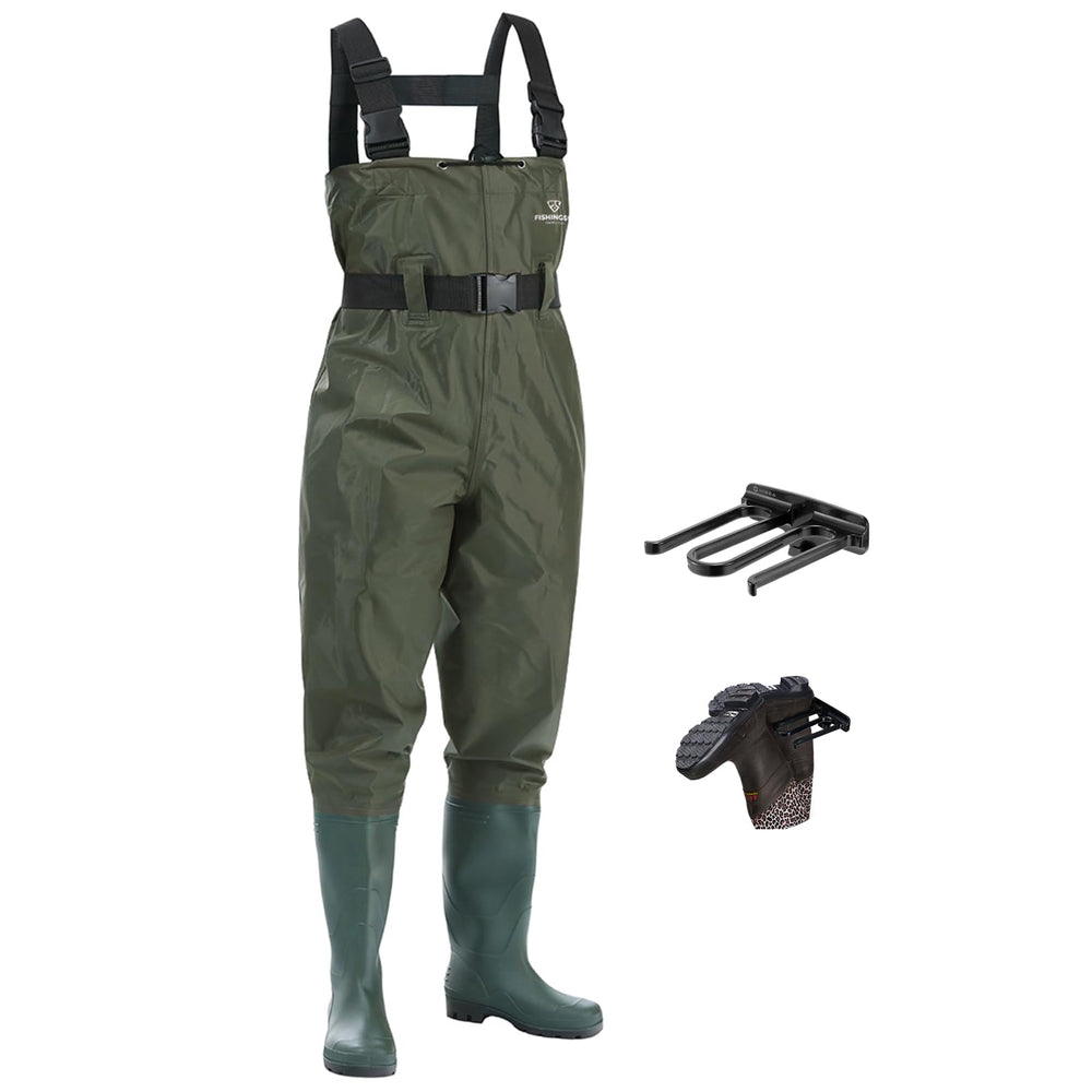 FISHINGSIR chest waders upper view showing durable two-ply fabric and waterproof construction for rugged wet conditions