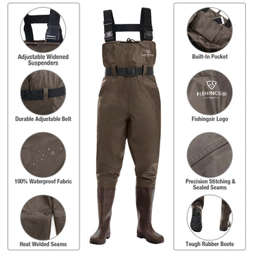 FISHINGSIR waders H-back suspenders close-up with quick-release buckles for easy on/off.