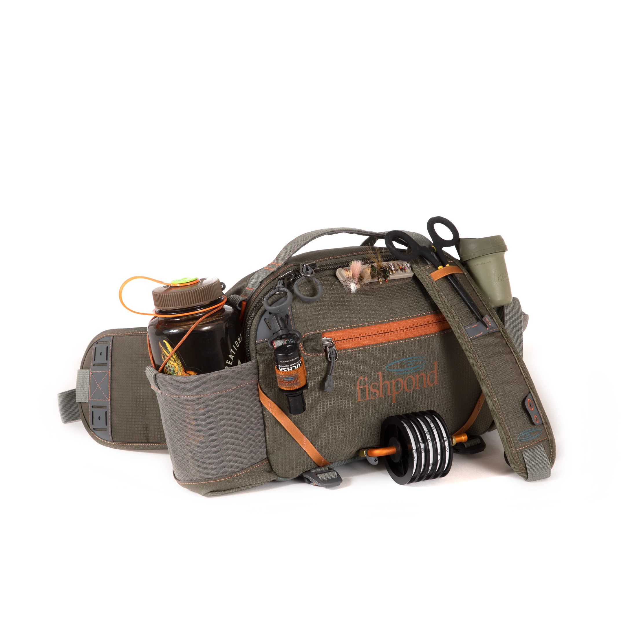 Front view of fishpond Elkhorn Lumbar Fishing Pack Pebble