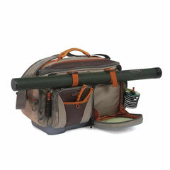 Fishpond Green River Gear Bag granite front view with rod tube attachment for quick setups