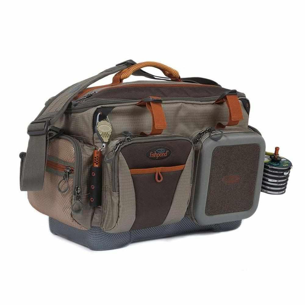 Fishpond Green River Gear Bag granite top view shows organized fly gear