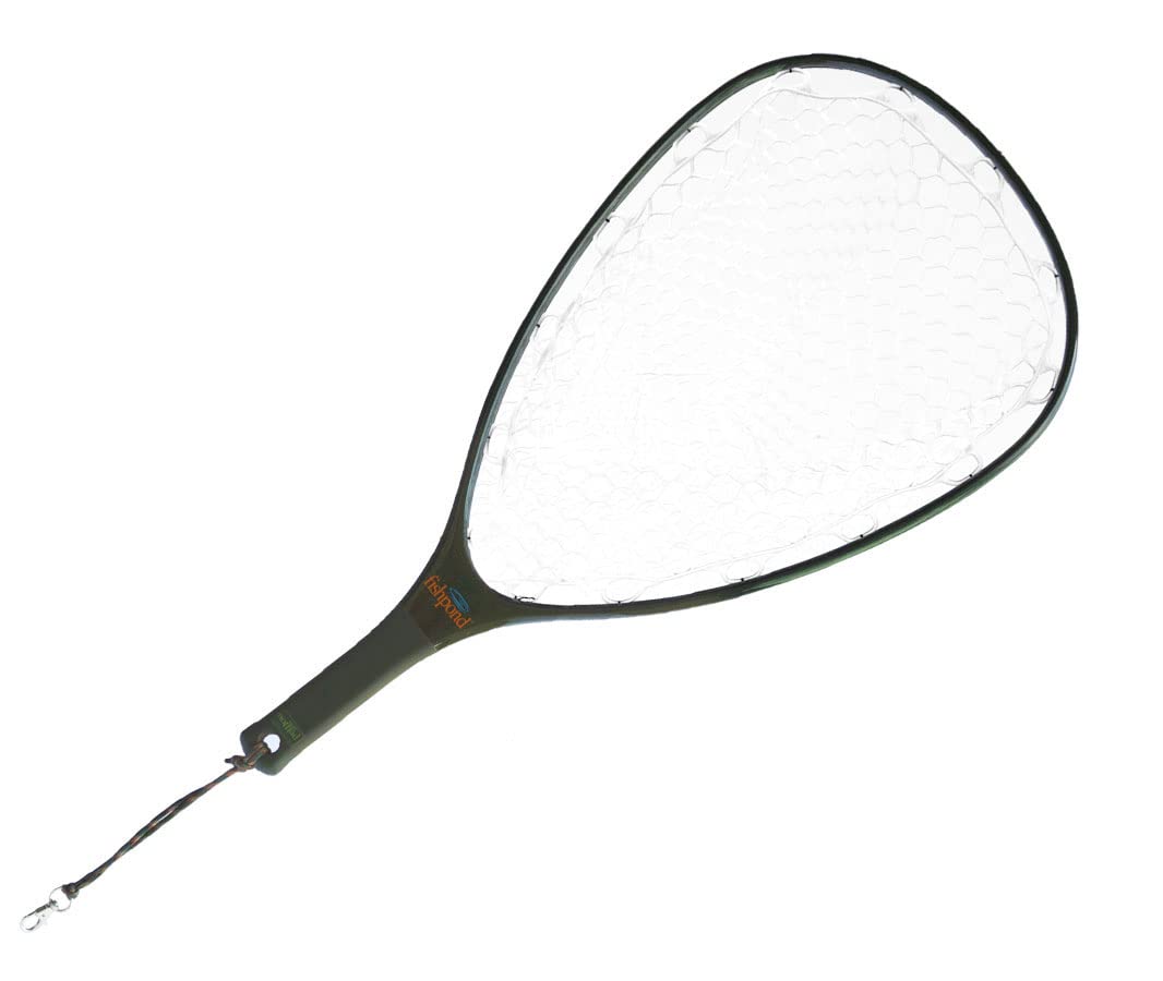 Fishpond Nomad Hand Net Original angled shot highlights lightweight carbon fiber construction.
