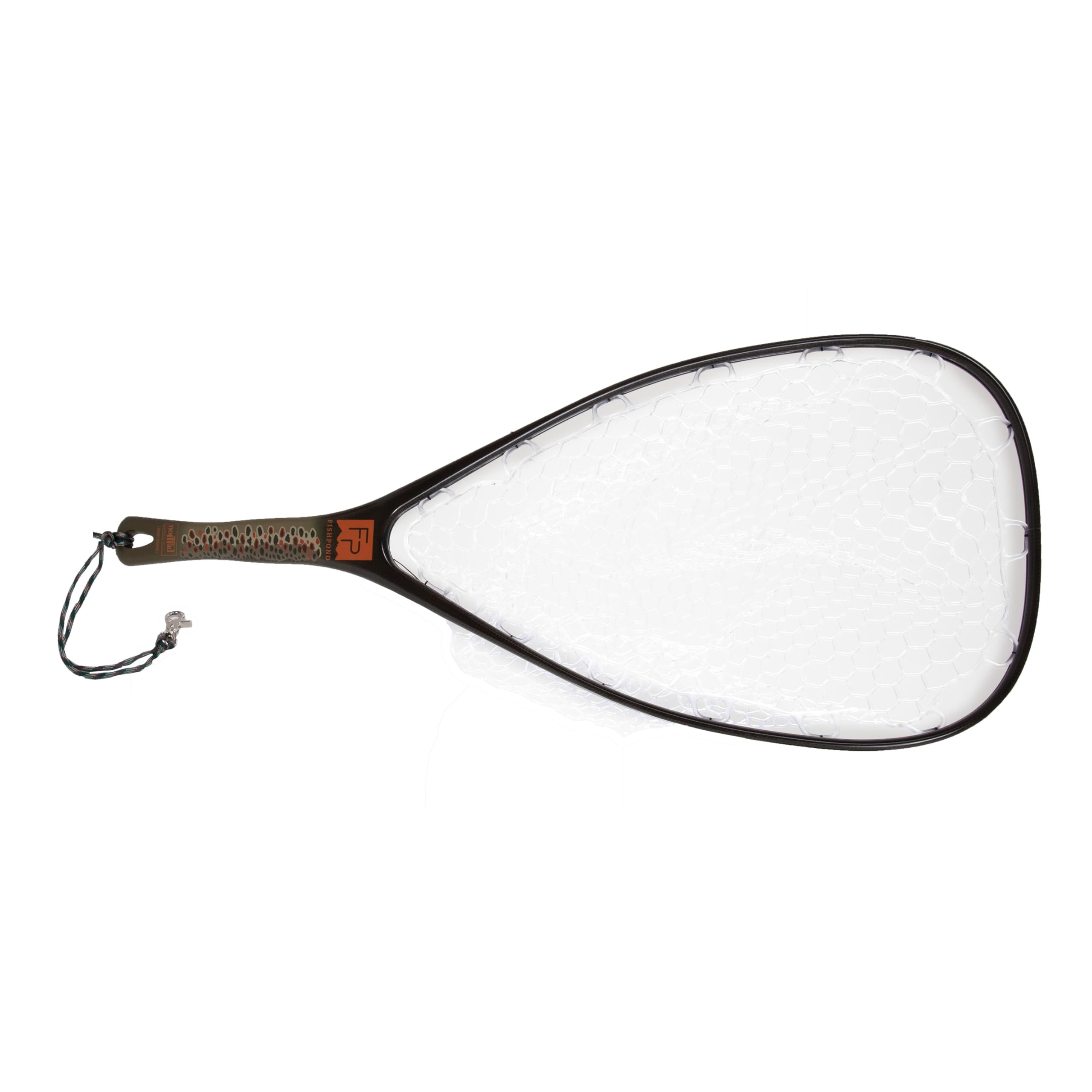 Fishpond Nomad Yampa Hand Net for Brown Trout with carbon fiber and fiberglass construction; waterproof, buoyant, compact, and includes ruler markings on the handle.