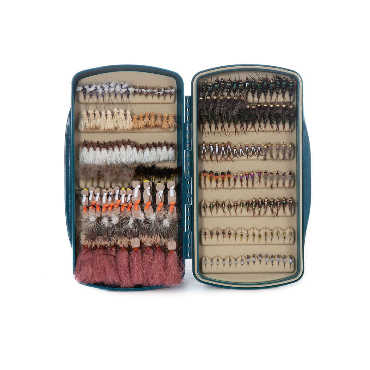 fishpond Pescador fly box Baja Blue, top view showing ample fly capacity