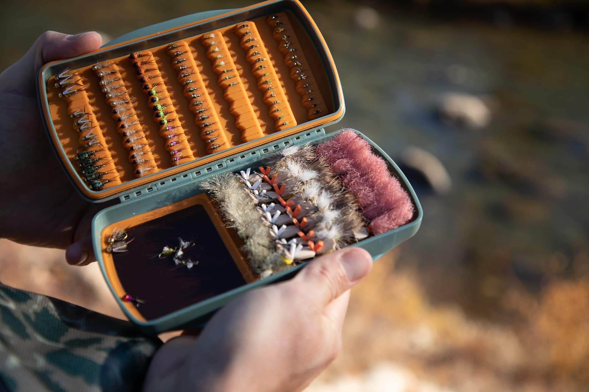 Close-up of latchless waterproof closure on Fishpond MagPad Fly Box