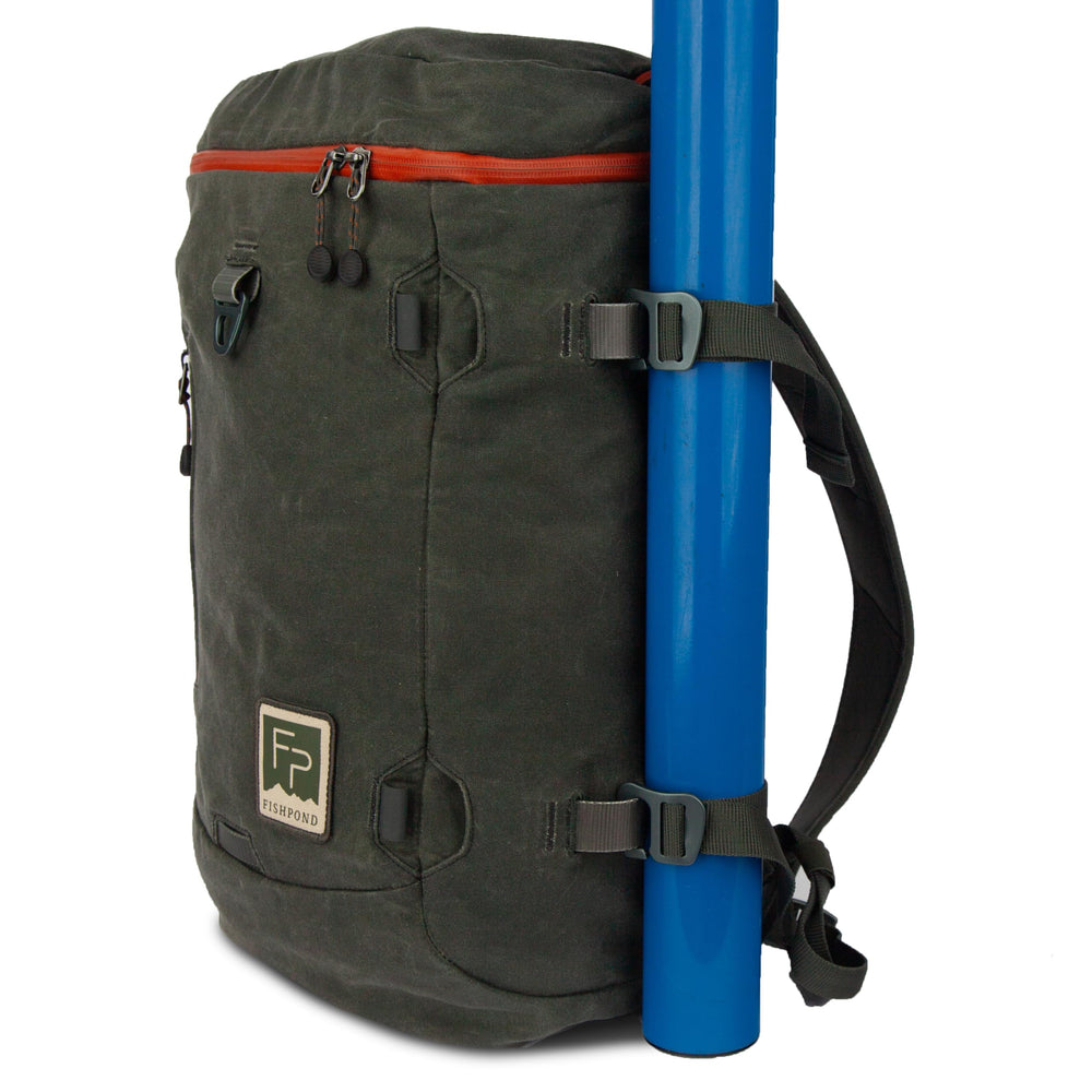 Fishpond River Bank Backpack Duskwood dimensions 20x12x7 inches for scale