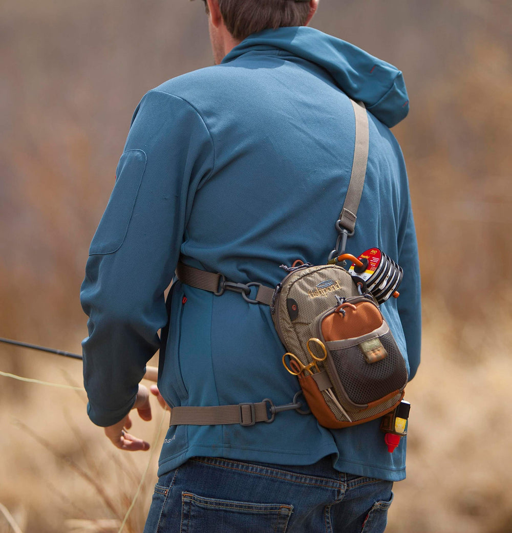 Fishpond San Juan vertical fly pack accent loops, attach tools and accessories for organized trips.