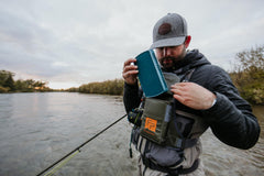 fishpond Stormshadow chest pack close-up highlights waterproof TRUZip pocket.