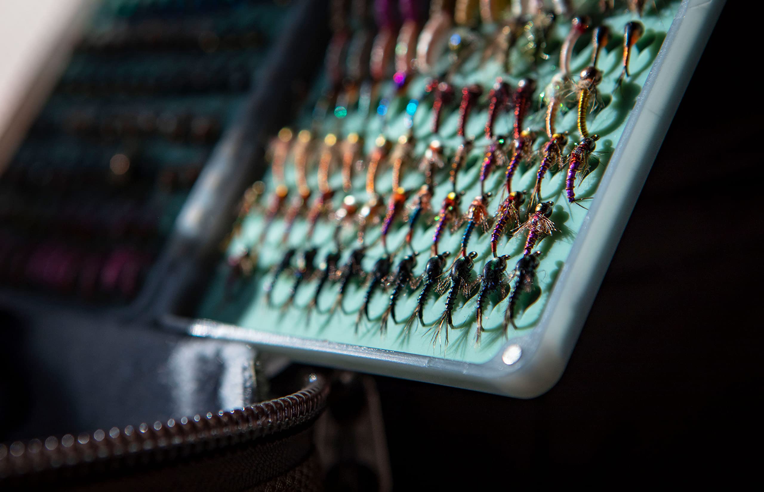 Fishpond Tacky Original 2X fly box close-up showing durable latchless lid.