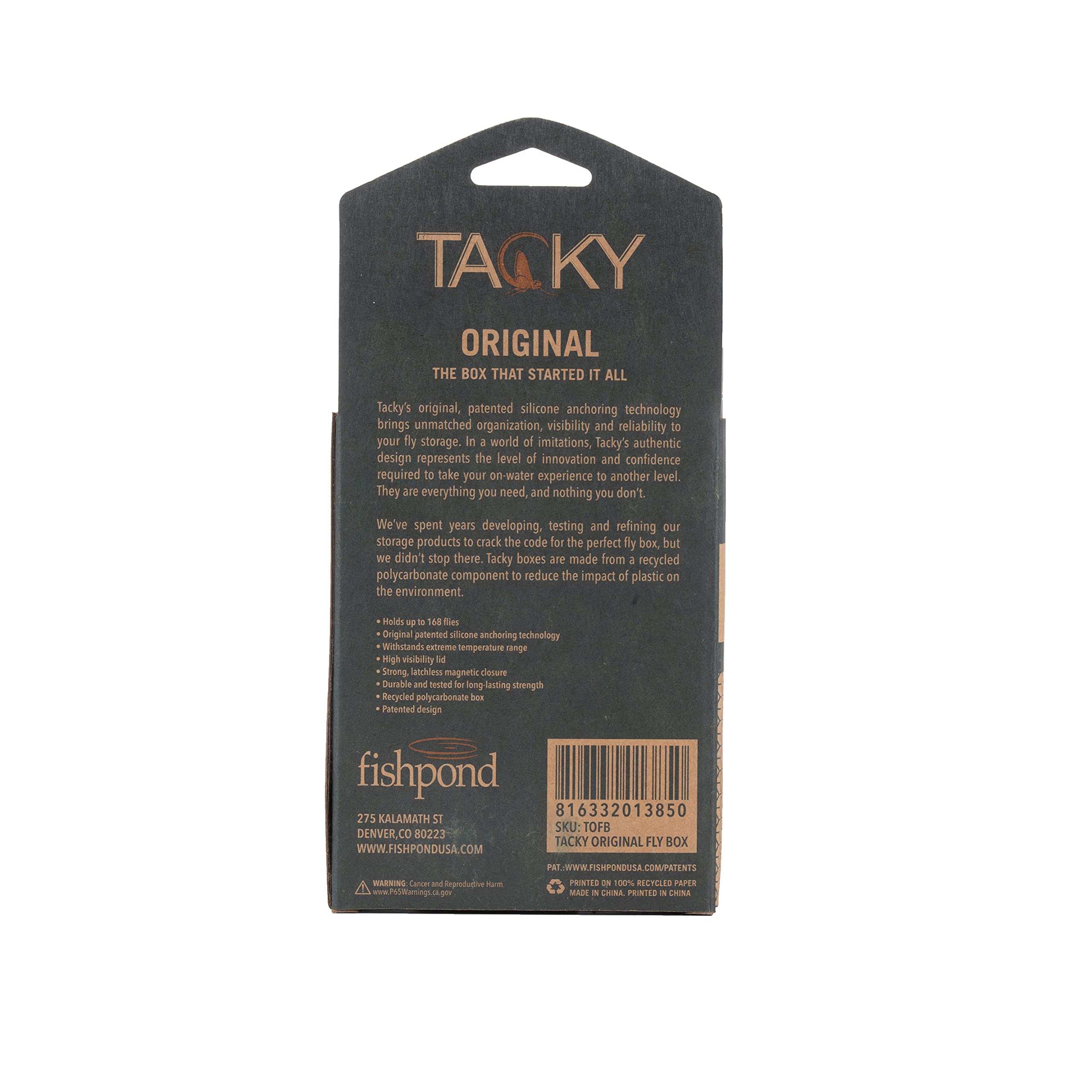 Fishpond Tacky Original Fly Box recycled polycarbonate construction boosts durability.