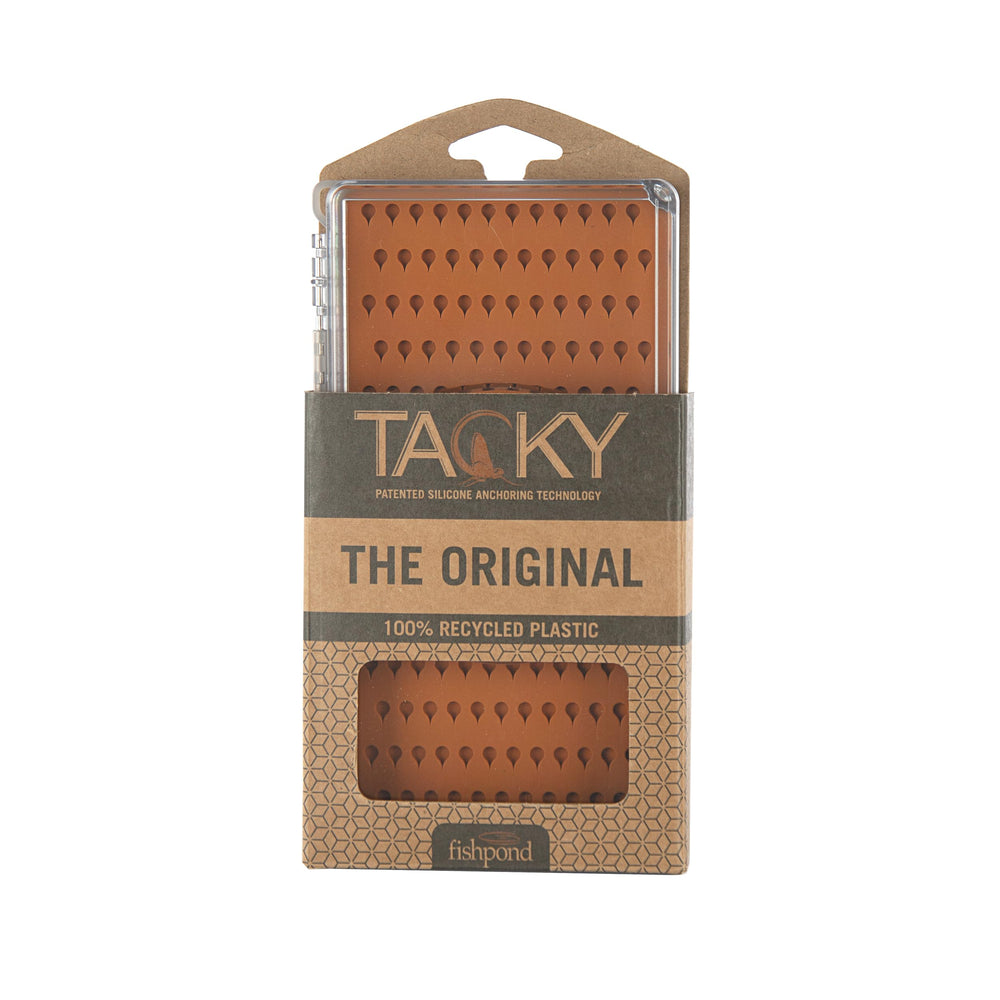 Fishpond Tacky Original Fly Box open lid with flies visible for quick access