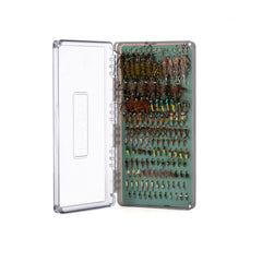 Fishpond Tacky Original Fly Box open lid showing organized flies for quick selection.