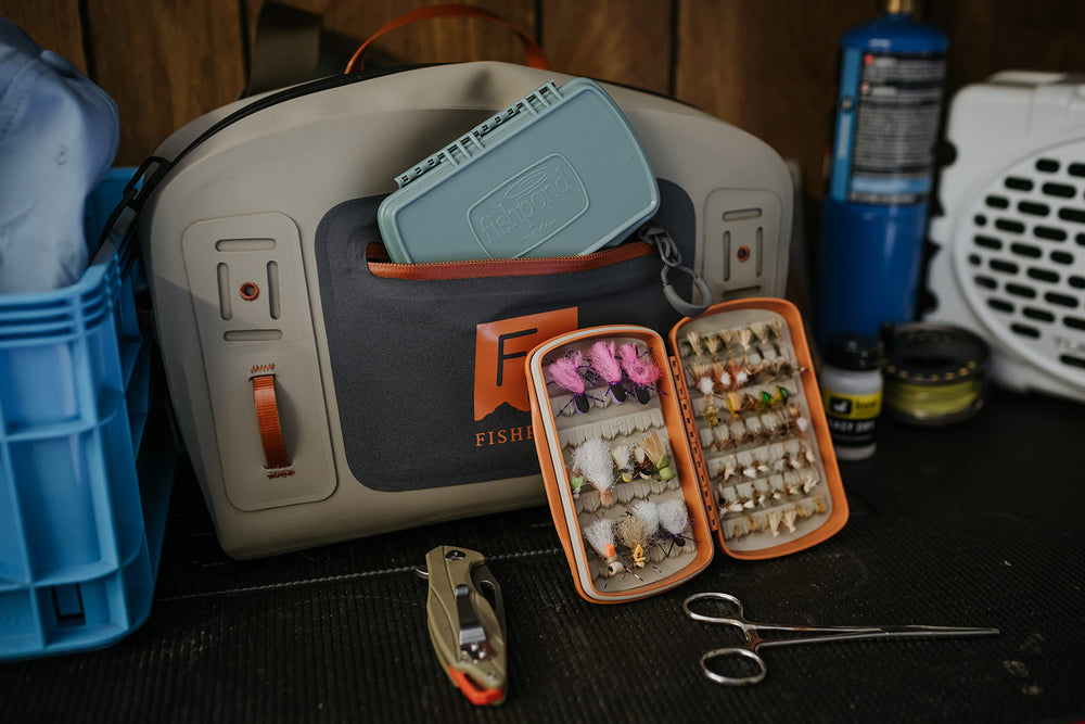 fishpond Tacky Pescador small burnt orange holds up to 182 flies for organized patterns
