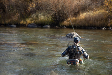 Fishpond Thunderhead Lumbar integrated net holder secures nets between casts