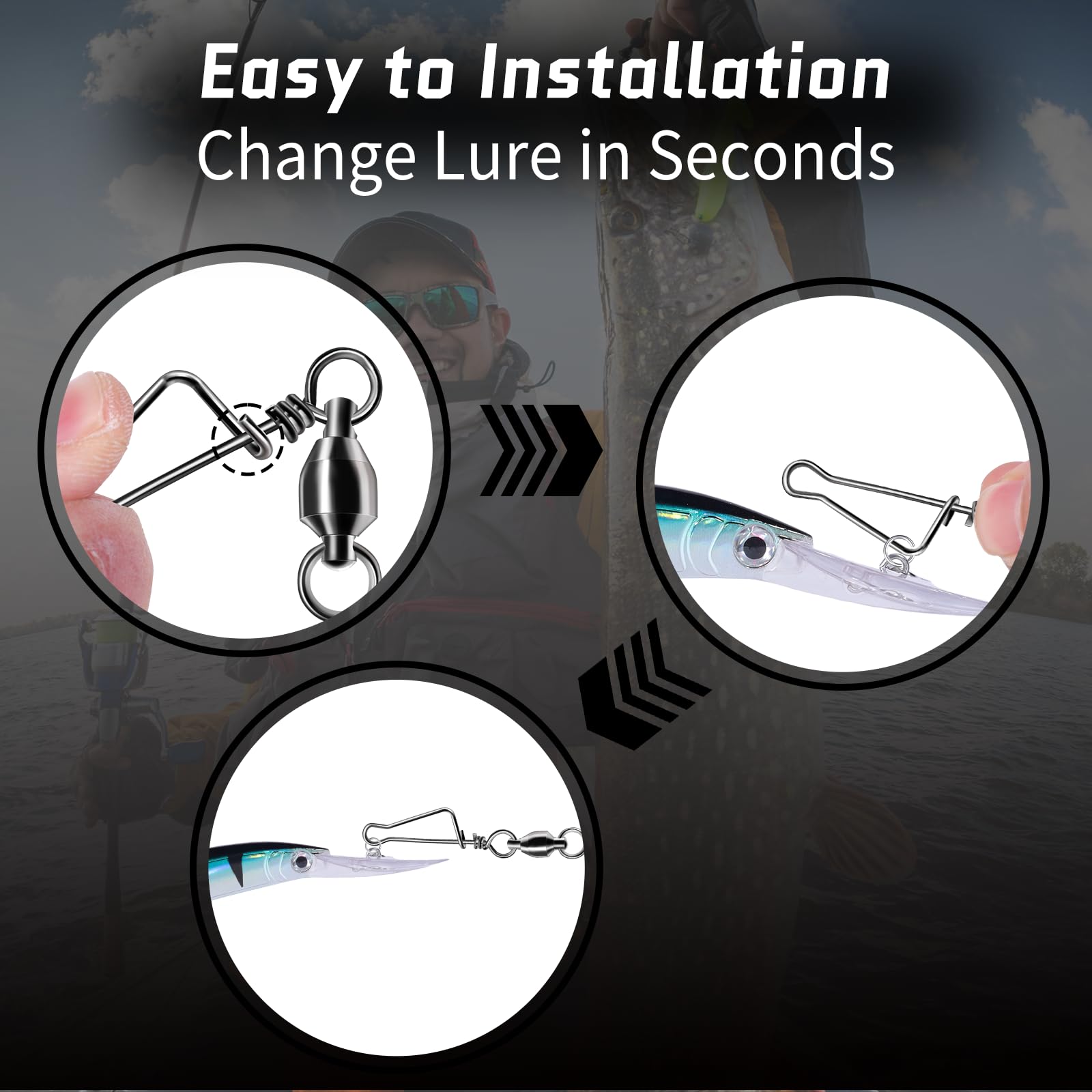 FishTrip 360-degree rotation swivel reduces line twist during retrieves.