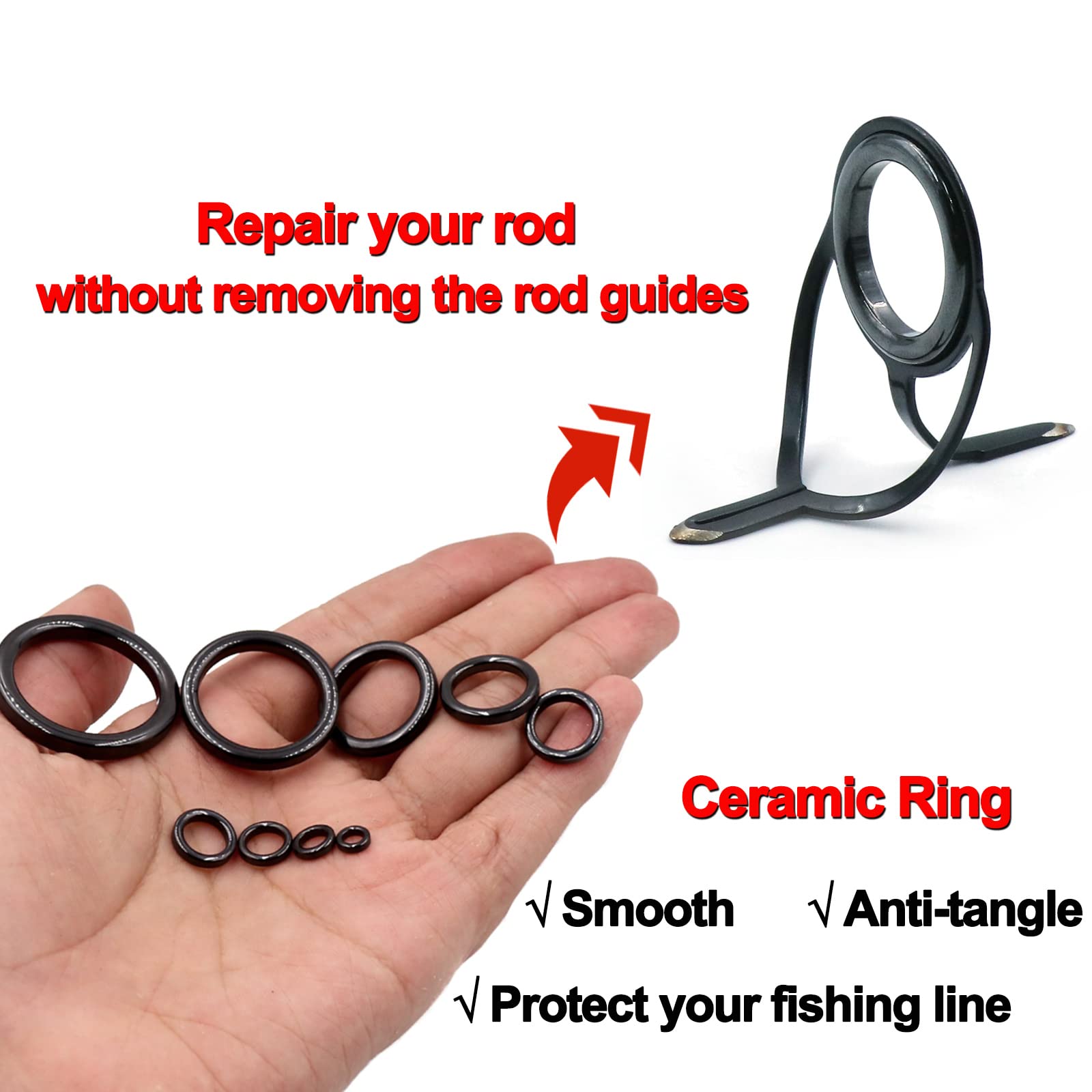 Ceramic eyelet rings in multiple outer diameters for fishing rods