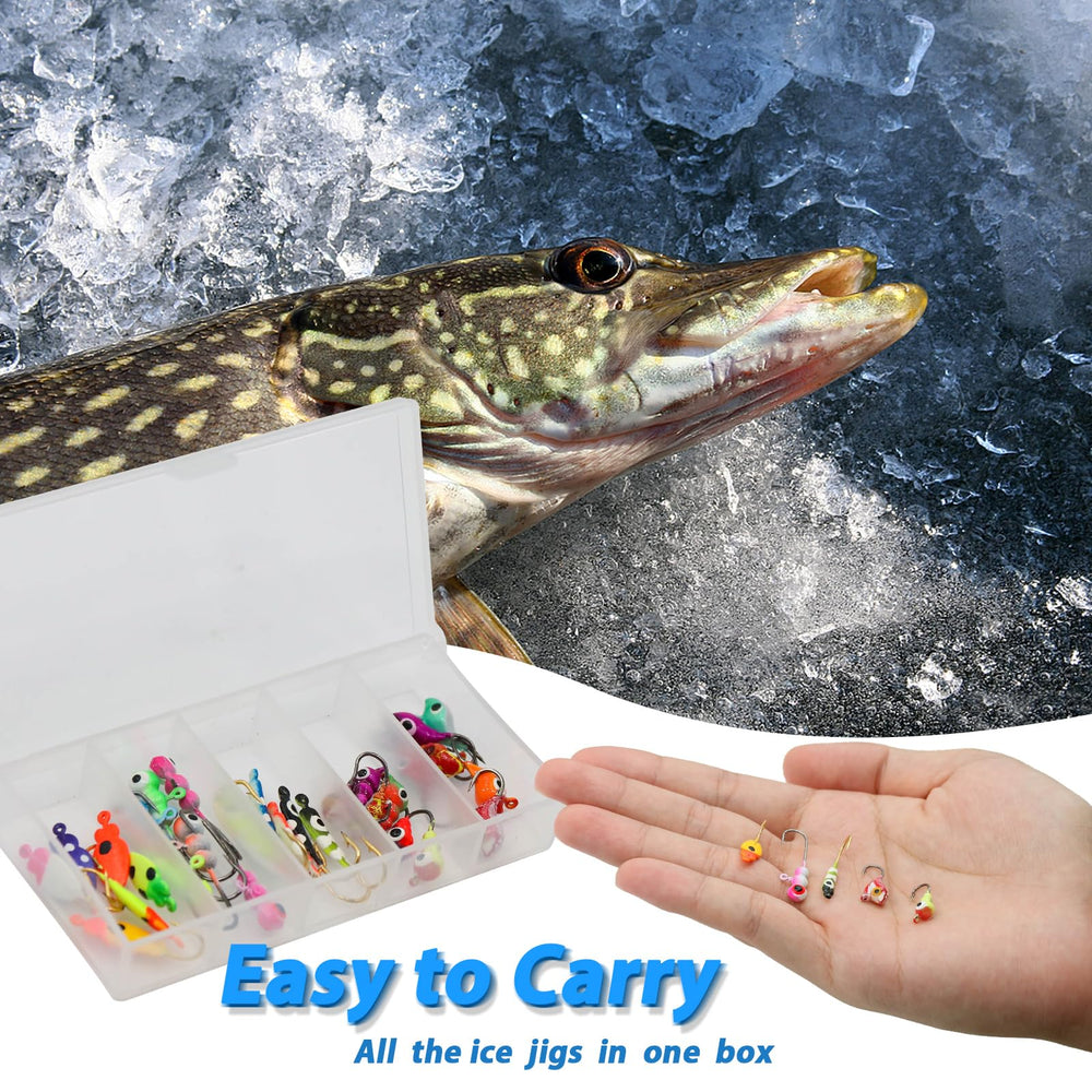 Illustration of species attracted to the jigs: crappie, sunfish, perch, walleye, pike