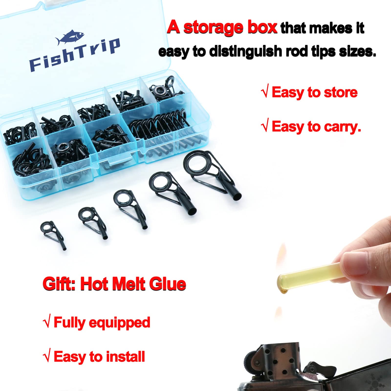 FishTrip Rod Tip Repair Kit storage case keeps tips organized on the go.