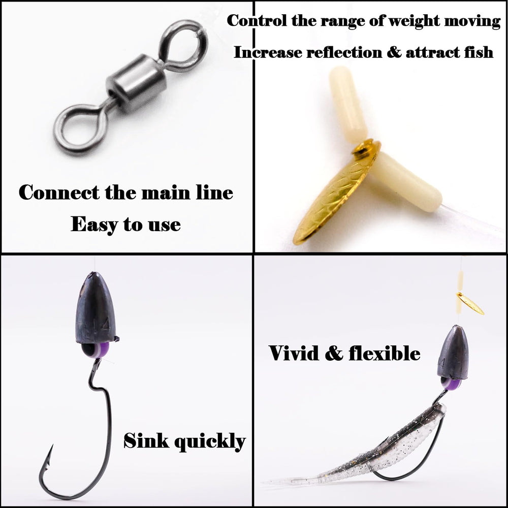 Assorted worm hook sizes 1# to 4/0 with corresponding sinkers
