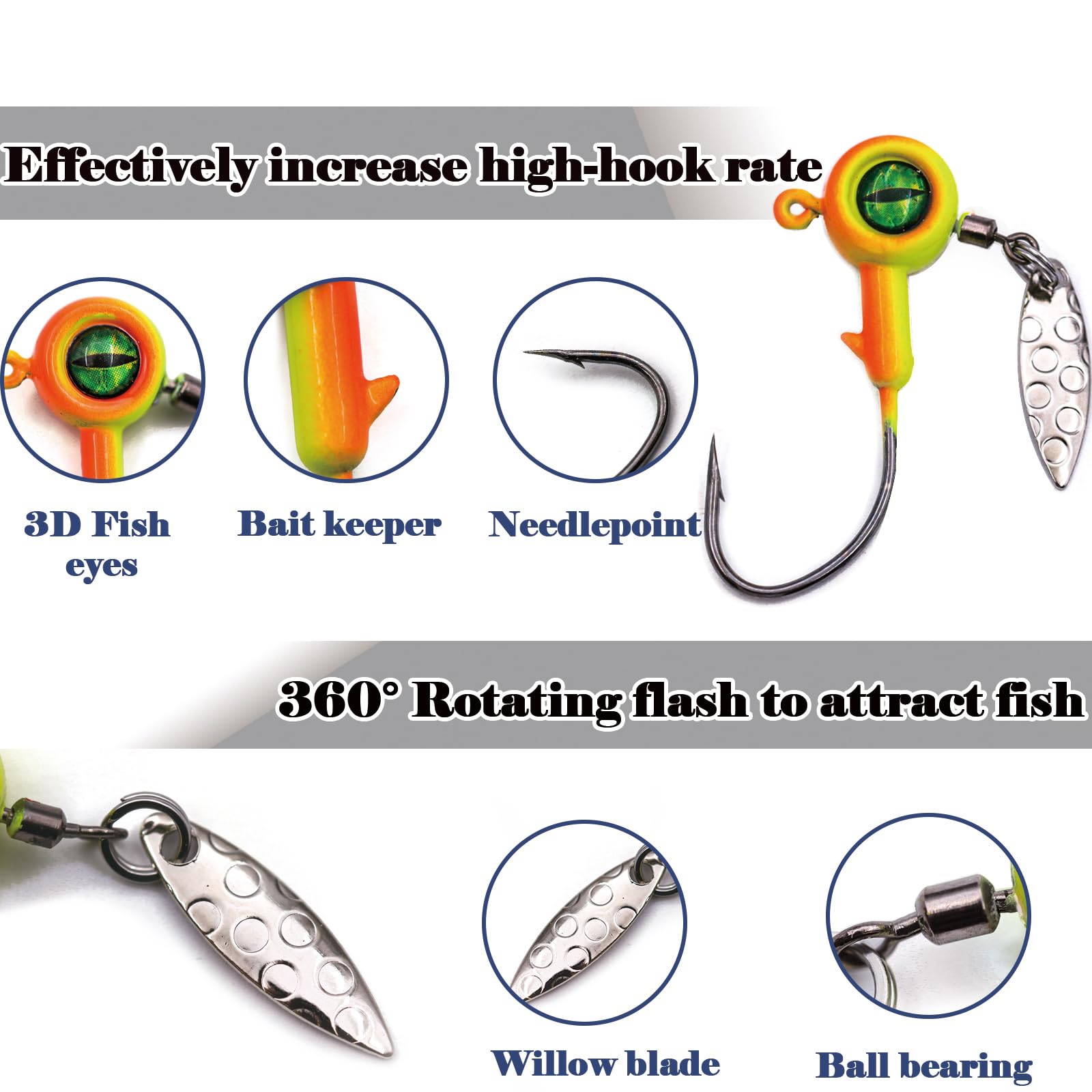 Close-up of FishTrip Underspin Jig Head with 3D eyes