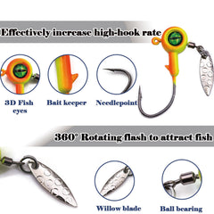 Close-up of FishTrip Underspin Jig Head with 3D eyes