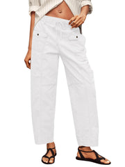 Fisoew Women's Cargo Pants drawstring waist detail enables adjustable, secure fit.
