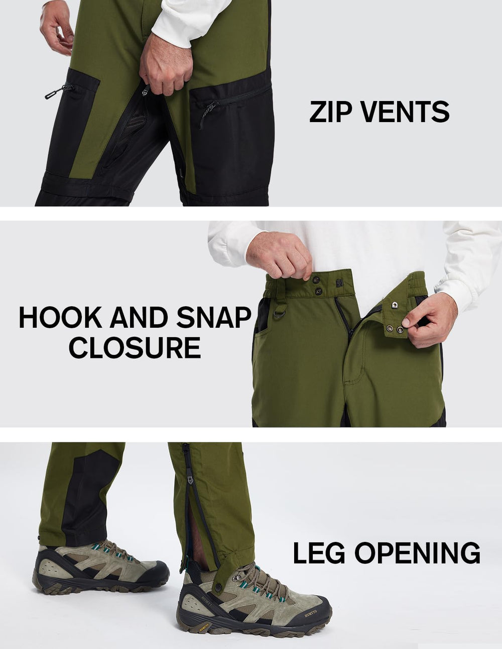 Fit Space hiking pants olive adjustable-hem demonstrates customizable length for comfort.