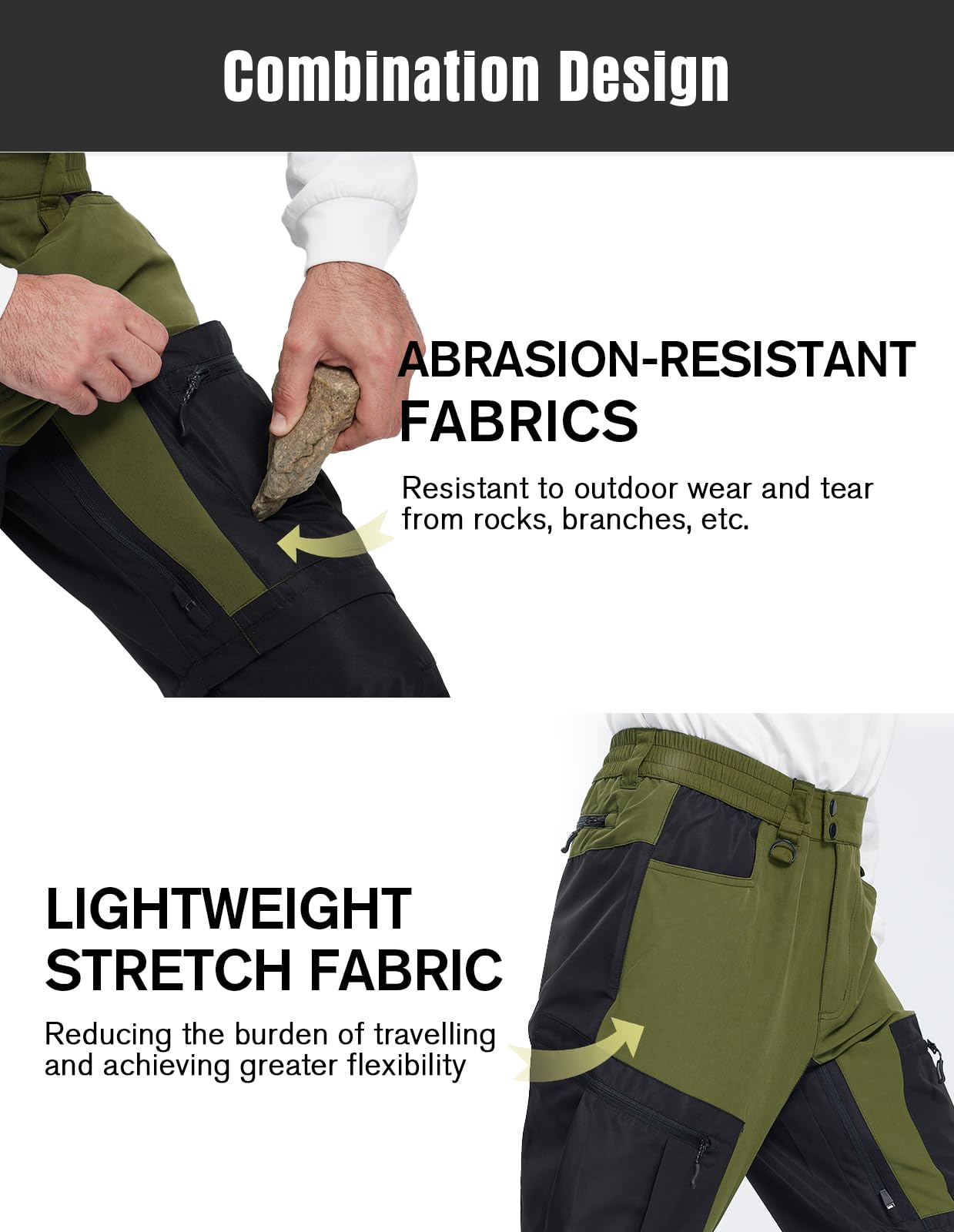 Fit Space hiking pants olive back view with reinforced patchwork for long-term wear.