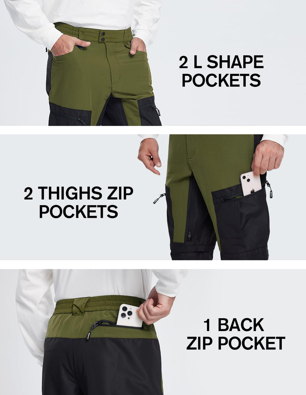 Fit Space hiking pants olive patchwork-durability highlights rugged-trail protection.