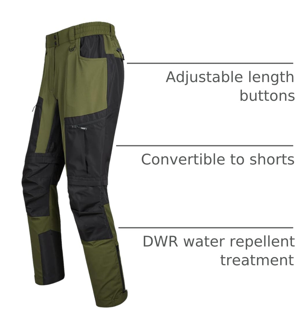 Fit Space hiking pants olive zip-off detail illustrating adaptable convertibility for weather shifts.