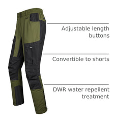 Fit Space hiking pants olive zip-off detail illustrating adaptable convertibility for weather shifts.