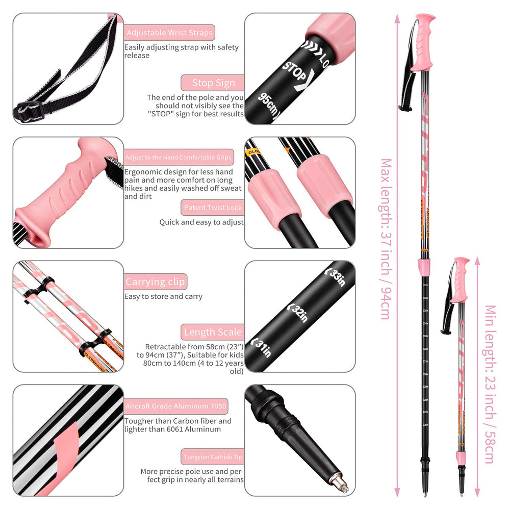 FitTrek Kids Poles ergonomic handles enable comfortable long-hike grips.