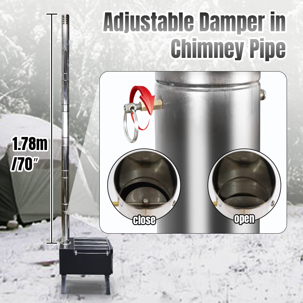 Fitinhot Camp Wood Stove height-adjustable chimney fits different tents