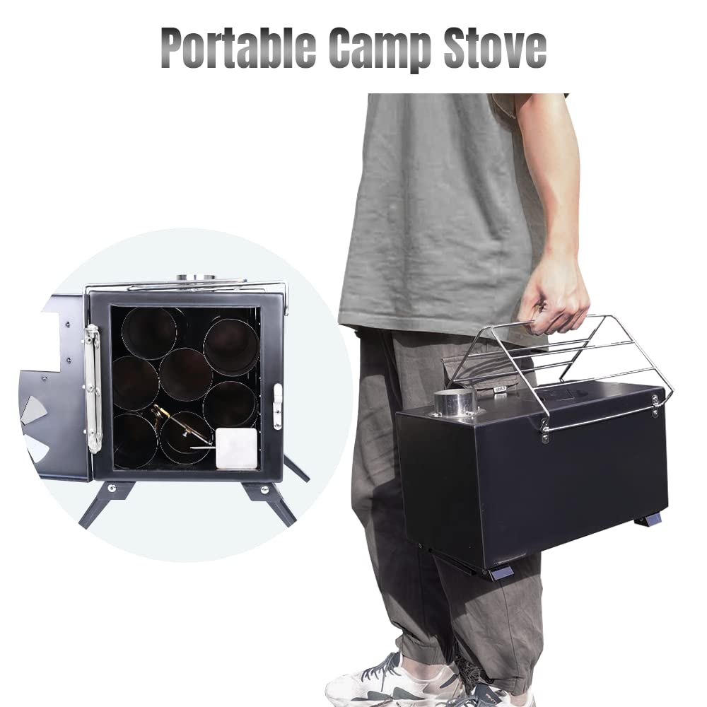 Fitinhot Camp Wood Stove side-shelves keep ingredients within reach